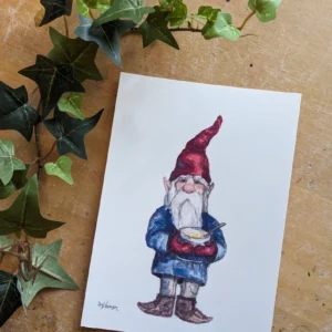 Tomte Nisse Gnome 5 x 7 Art Print - yule decor - Holiday Card - Forest Christmas