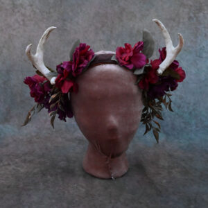 Wine Roses Glowing LED Antlers - Burgundy and Fucshia Dark Foliage with Gold