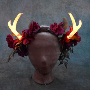 Wine Roses Glowing LED Antlers - Burgundy and Fucshia Dark Foliage with Gold