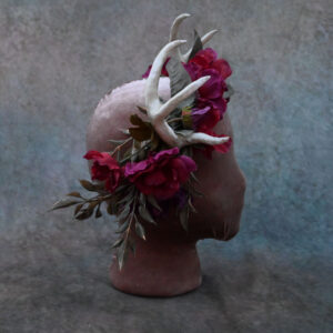 Wine Roses Glowing LED Antlers - Burgundy and Fucshia Dark Foliage with Gold